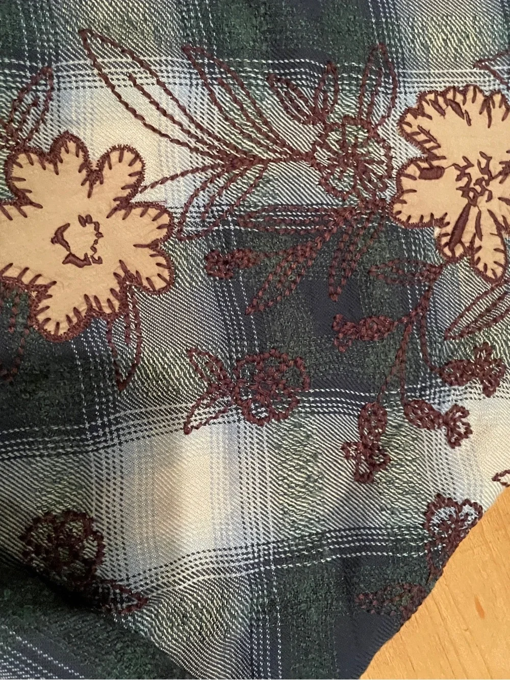 NWT J jill Indiana Cotton Embroidered Plaid floral patchwork triangle scarf